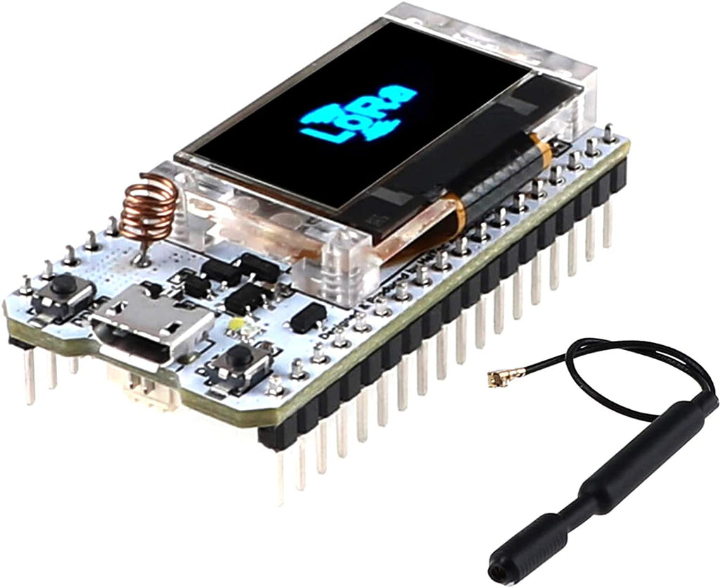 MakerFocus ESP32 LoRa 32 (V2), ESP32 Development Board W I F I Bluet ooth LoRa Dual Core 240MHz CP2102 with 0.96inch OLED Display Included 868/915MHZ Antenna for Smart Cities, Smart Farms, Smart Home